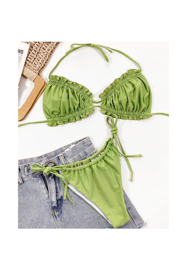 Intica - Bikini wiązane na szyi z regulacją na plażę i basen Greti. Kolor: zielony. Materiał: materiał