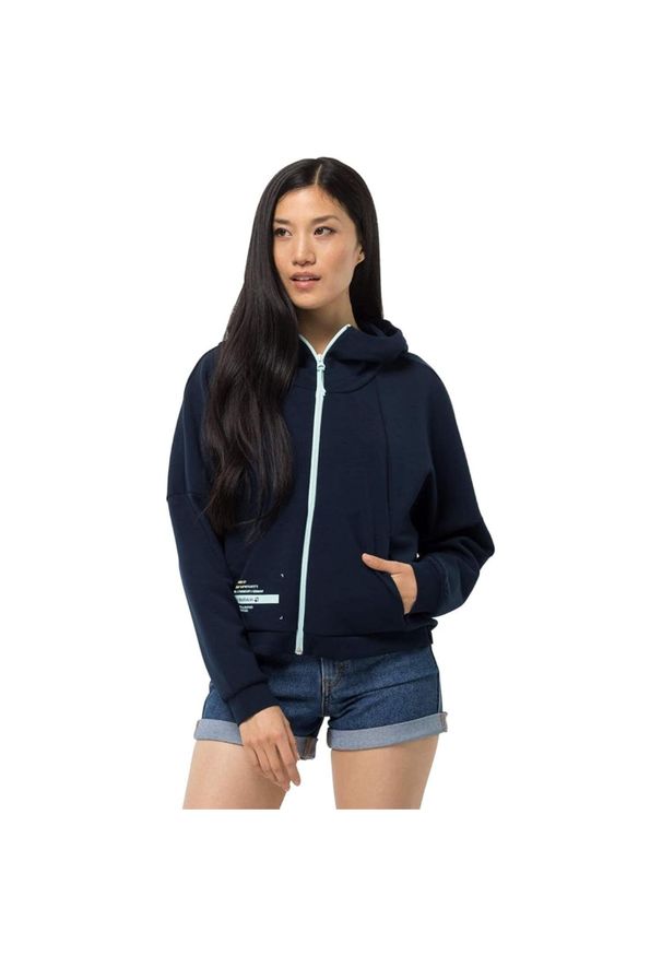 Bluza trekkingowa damska Jack Wolfskin Starboard. Typ kołnierza: kaptur. Kolor: niebieski. Materiał: poliester, elastan, bawełna. Styl: sportowy. Sport: turystyka piesza