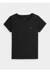 4f - T-shirt gładki dziewczęcy. Kolor: czarny. Materiał: bawełna. Wzór: gładki #1