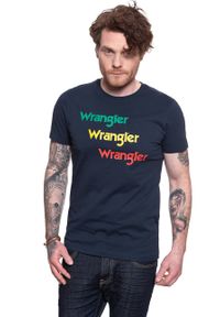 Wrangler - WRANGLER T SHIRT SS REPEAT TEE NAVY W7D7D3114. Kolor: niebieski. Wzór: nadruk