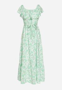 Born2be - Zielona Sukienka Hiszpanka z Bawełną w Kwiaty Mreova. Okazja: na co dzień. Typ kołnierza: dekolt hiszpanka. Kolor: zielony. Materiał: bawełna. Wzór: kwiaty. Styl: klasyczny, casual, elegancki #6