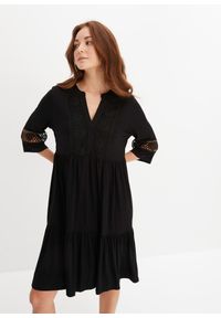 bonprix - Sukienka tunikowa z koronką. Kolor: czarny. Materiał: koronka. Wzór: koronka