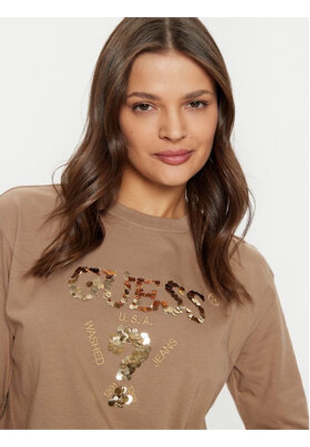 Guess T-Shirt V4YI06 I3Z14 Brązowy Boxy Fit. Kolor: brązowy. Materiał: bawełna