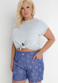 Born2be - Granatowe Szorty Khloressa. Okazja: na co dzień. Kolekcja: plus size. Kolor: niebieski. Materiał: materiał. Wzór: gładki. Styl: casual #6