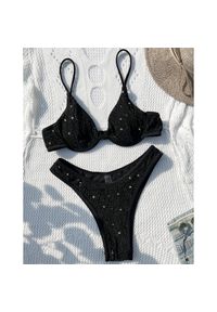 Intica - Strój kąpielowy dwuczęściowy z regulowanymi ramiączkami błyszczący plażowy Alina. Kolor: czarny. Materiał: materiał #1