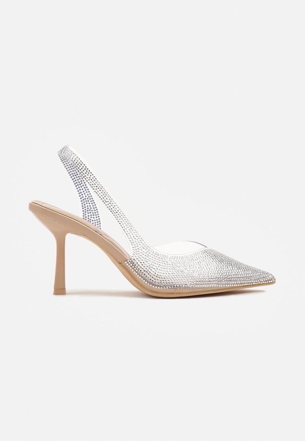 Renee - Beżowe Transparentne Sandały Slingback z Cyrkoniami Harilssa. Okazja: na imprezę. Kolor: beżowy