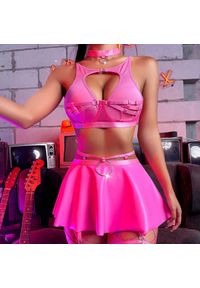 Intica - Komplet damski z baskinką elegancki na imprezę Emmye. Kolor: różowy. Materiał: materiał