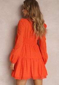 Renee - Pomarańczowa Sukienka Arierith. Kolor: pomarańczowy. Wzór: kwiaty, aplikacja, haft. Typ sukienki: rozkloszowane