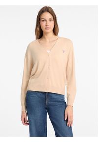Guess Jeans Sweter 168521 Beżowy Classic Fit. Kolor: beżowy. Materiał: syntetyk