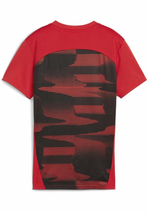 Puma - Damska koszulka przedmeczowa z krótkim rękawem AC Milan PUMA. Kolor: czerwony, wielokolorowy, czarny. Długość rękawa: krótki rękaw. Długość: krótkie