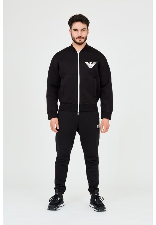 Emporio Armani - EMPORIO ARMANI Czarna neoprenowa bluza męska, Rozmiar XL. Kolor: czarny. Materiał: neopren