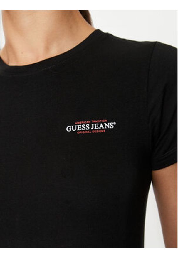 Guess Jeans T-Shirt W4YI02 J1314 Czarny Slim Fit. Kolor: czarny. Materiał: bawełna