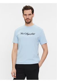Karl Lagerfeld - KARL LAGERFELD T-Shirt 755403 541221 Błękitny Regular Fit. Typ kołnierza: dekolt w karo. Kolor: niebieski. Materiał: bawełna