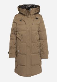 Born2be - Ciemnozielona Kurtka Pikowana z Przeszyciami i Nieodpinanym Kapturem Ombrelia. Okazja: na co dzień. Kolor: zielony. Materiał: jeans. Styl: casual #5