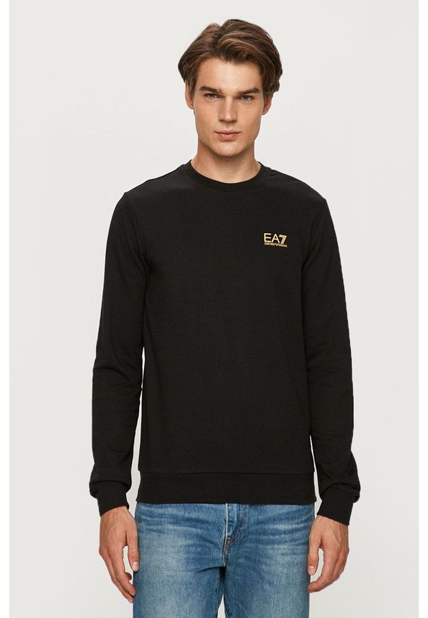 EA7 Emporio Armani Bluza męska kolor czarny gładka. Okazja: na co dzień. Kolor: czarny. Wzór: gładki. Styl: casual