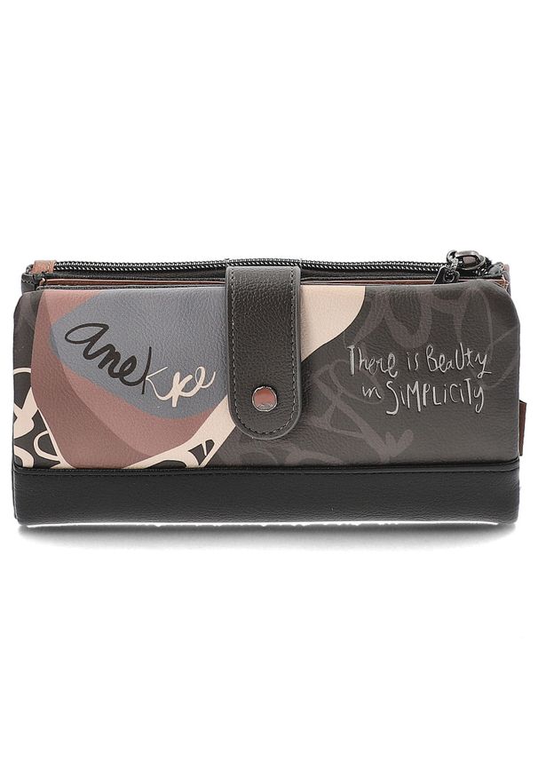 Brązowy Pojemny Portfel Damski Anekke Dreamverse. Kolor: brązowy. Materiał: materiał. Wzór: aplikacja