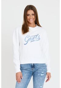Guess - GUESS Biała damska bluza z cyrkoniami, Rozmiar L. Kolor: biały