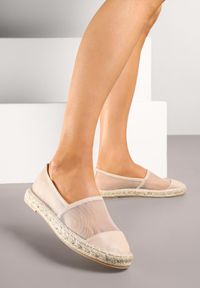 Renee - Beżowe Espadryle z Siateczki na Plecionej Podeszwie Folirelin. Okazja: na co dzień. Kolor: beżowy. Materiał: materiał. Sezon: lato. Styl: klasyczny, casual
