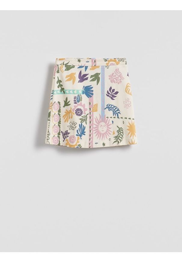 Reserved - Wzorzysta spódnica mini - wielobarwny. Materiał: tkanina, bawełna