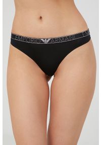 Emporio Armani Underwear stringi kolor czarny. Kolor: czarny. Materiał: materiał
