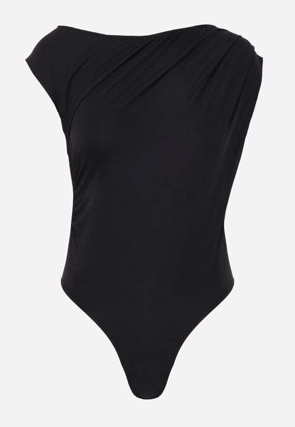 Renee - Czarne Body o Asymetrycznym Kroju z Marszczeniem Asintlia. Okazja: do pracy, na co dzień. Kolor: czarny. Styl: elegancki, casual