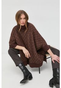 MICHAEL Michael Kors poncho z domieszką wełny kolor brązowy lekkie. Kolor: brązowy. Materiał: wełna #3