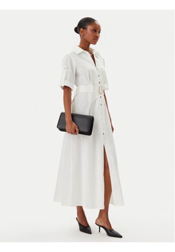 Fracomina Sukienka koszulowa FR25SD3006W52001 Biały Regular Fit. Kolor: biały. Materiał: syntetyk, bawełna. Typ sukienki: koszulowe