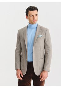 Pako Lorente - PAKO LORENTE - Jasnobrązowa marynarka w drobną kartkę. Okazja: na co dzień. Kolor: brązowy. Materiał: poliester, wełna. Wzór: kratka. Styl: casual #10