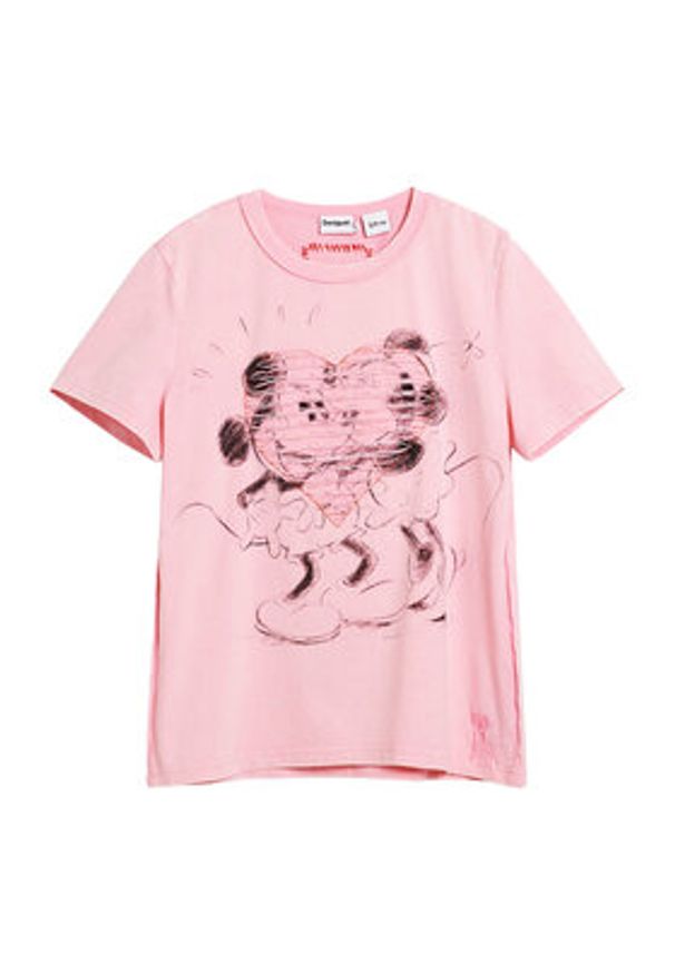 Desigual T-Shirt Core Mickey 26SWTK42 Różowy Regular Fit. Kolor: różowy. Materiał: bawełna