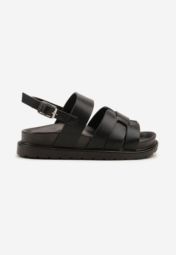 Born2be - Czarne Sandały z Geometryczną Cholewką Mavingia. Okazja: na co dzień. Zapięcie: sprzączka. Kolor: czarny. Wzór: geometria. Styl: casual, elegancki