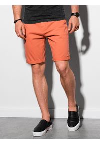 Ombre Clothing - Krótkie spodenki męskie casual W303 - ceglaste - XXL. Okazja: na co dzień. Kolor: czerwony. Materiał: bawełna, elastan. Długość: krótkie. Styl: casual #5
