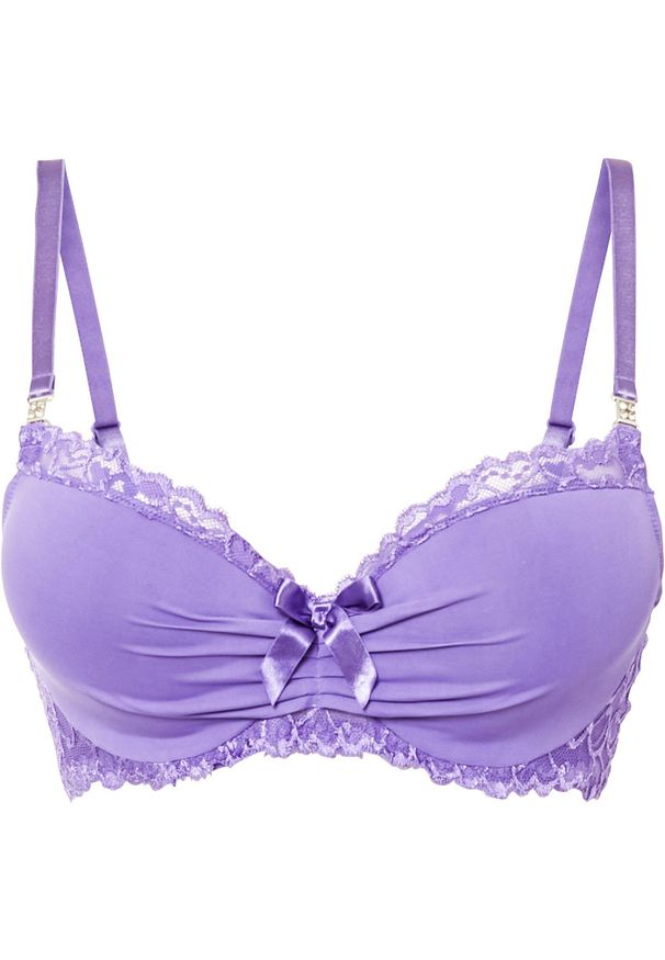 bonprix - Biustonosz z usztywnianymi miseczkami z poliamidu z recyklingu. Kolor: fioletowy. Materiał: poliamid. Wzór: aplikacja, paski, koronka