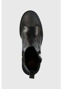 Love Moschino sztyblety skórzane damskie kolor czarny na słupku. Nosek buta: okrągły. Kolor: czarny. Materiał: skóra. Obcas: na słupku. Wysokość obcasa: średni #5