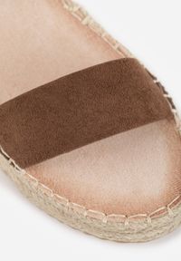 Renee - Brązowe Sandały VICES na Plecionej Platformie z Paskiem Wokół Kostki Daphelsa. Zapięcie: pasek. Kolor: brązowy. Materiał: len. Sezon: lato. Obcas: na platformie #4