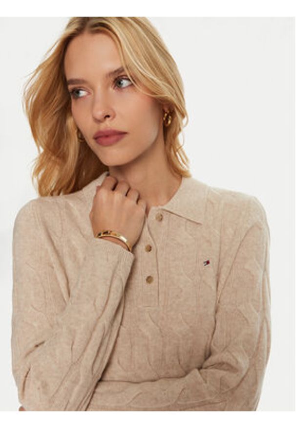 TOMMY HILFIGER - Tommy Hilfiger Sukienka dzianinowa WW0WW43085 Beżowy Regular Fit. Kolor: beżowy. Materiał: wełna