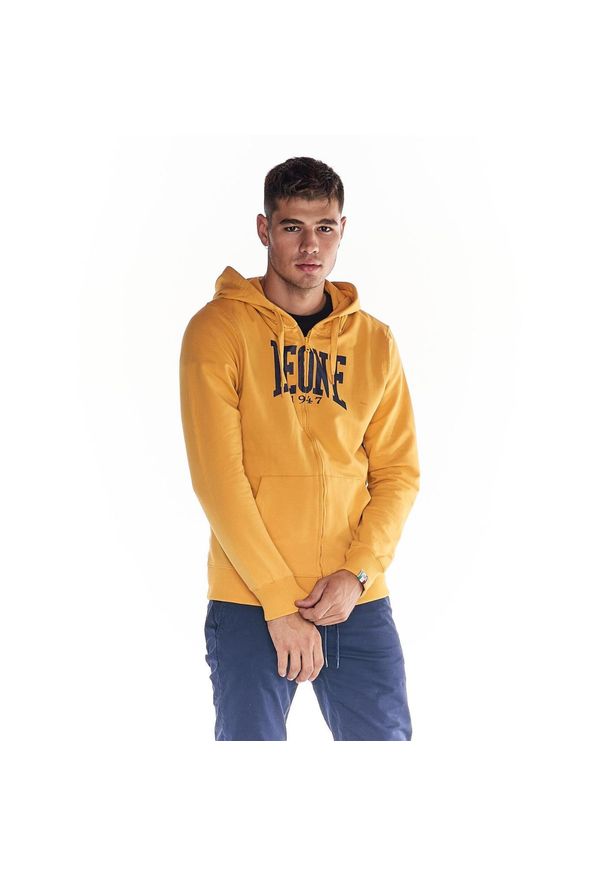 LEONE 1947 APPAREL - Męska zapinana na zamek bluza z kapturem Leone 1947 Apparel. Typ kołnierza: kaptur. Kolor: żółty. Materiał: tkanina. Sport: fitness