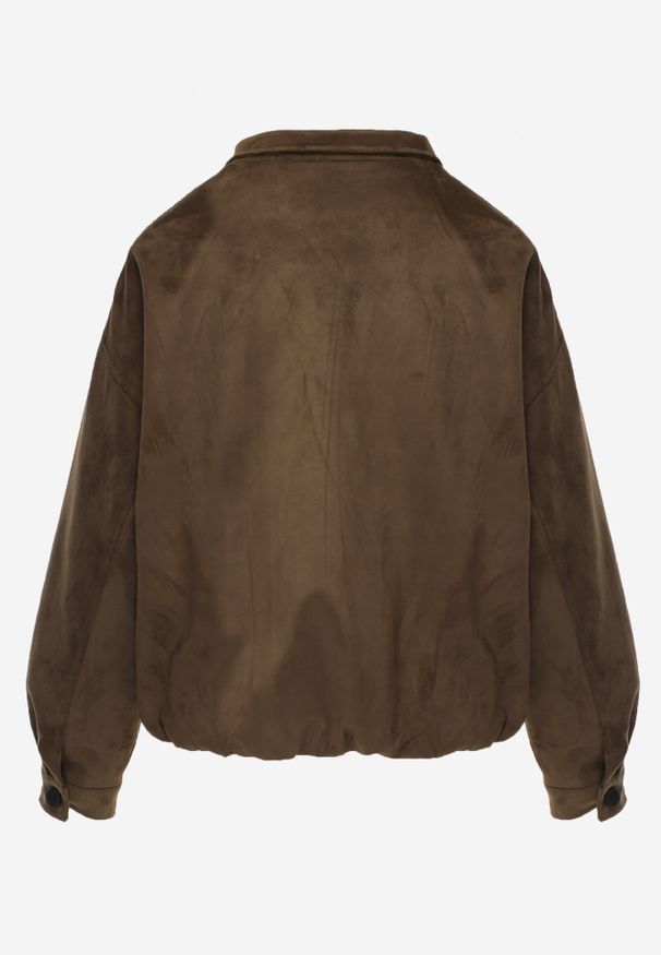 Born2be - Ciemnobeżowa Kurtka w Stylu Bomberki z Ozdobnymi Guzikami Polimi. Okazja: na co dzień. Kolor: beżowy. Materiał: jeans. Styl: casual