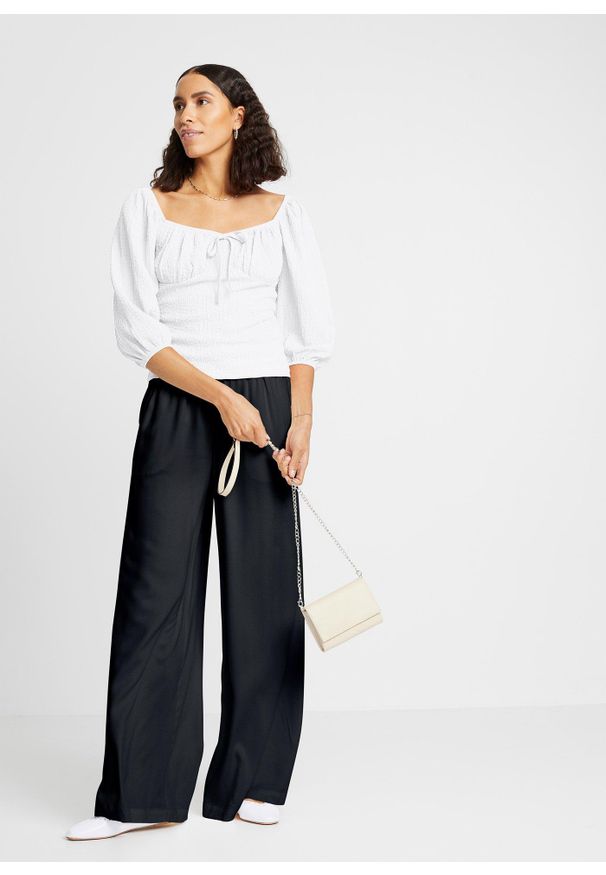 bonprix - Spodnie Marlene z lekko połyskującej wiskozy. Kolor: czarny, beżowy. Materiał: wiskoza