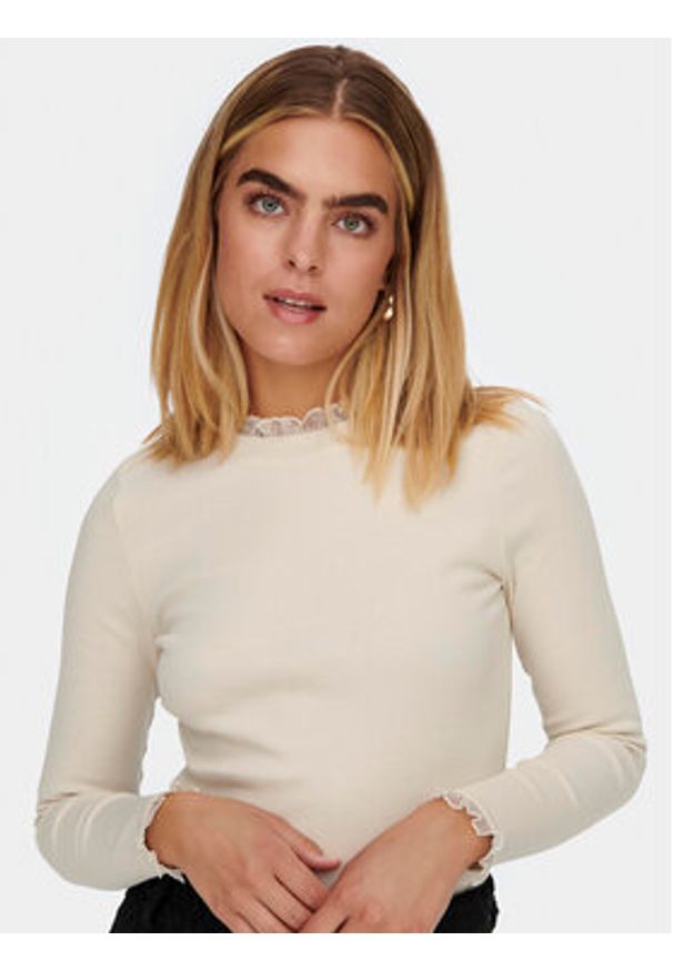 only - ONLY Bluzka Leslie 15277888 Beżowy Regular Fit. Kolor: beżowy. Materiał: bawełna