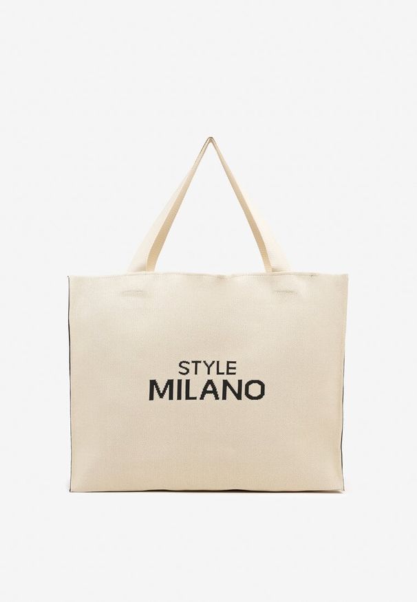 Born2be - Beżowa Torebka Shopper Materiałowa z Napisem Zasuwana Saliretia. Kolor: beżowy. Wzór: napisy. Styl: biznesowy, casual