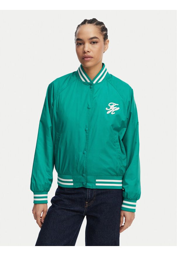 TOMMY HILFIGER - Tommy Hilfiger Kurtka bomber Logo Appliqué WW0WW48618 Zielony Regular Fit. Kolor: zielony. Materiał: syntetyk
