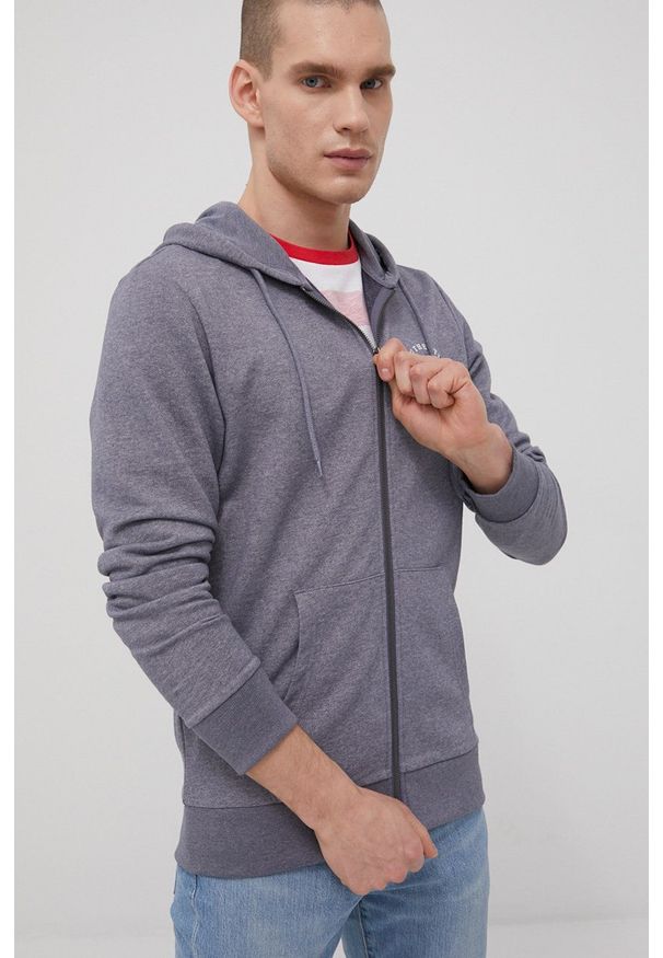 Jack & Jones bluza męska z kapturem melanżowa. Okazja: na co dzień. Typ kołnierza: kaptur. Kolor: niebieski. Wzór: melanż. Styl: casual