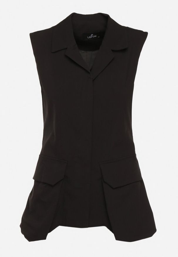 Born2be - Czarna Elegancka Kamizelka z Bawełną Zapinana na Guzik z Wsuwanymi Kieszeniami Tiamaella. Kolor: czarny. Materiał: bawełna. Sezon: lato, wiosna. Styl: elegancki