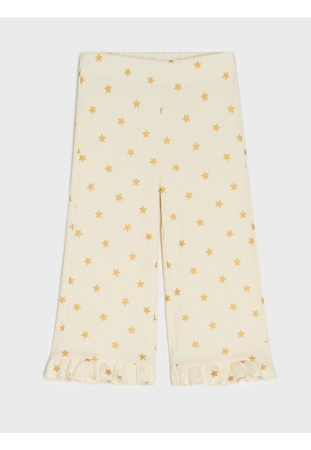 Sinsay - Prążkowane spodnie wide leg - kremowy. Kolor: kremowy. Materiał: prążkowany