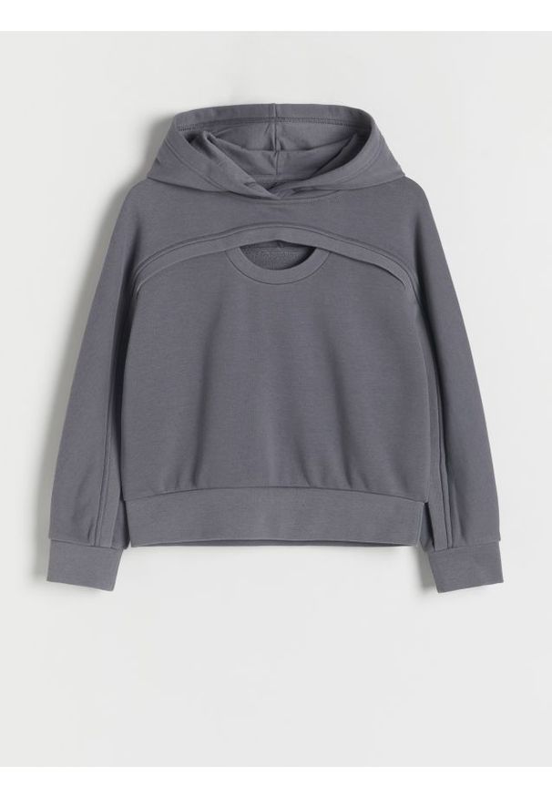 Reserved - Bluza z ozdobnym wycięciem - ciemnoszary. Kolor: szary. Materiał: bawełna, dzianina