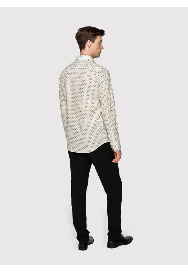 Pako Lorente - PAKO LORENTE – Biała koszula męska w drobny wzór o fasonie Slim Fit. Typ kołnierza: kołnierzyk klasyczny. Kolor: biały. Materiał: bawełna, elastan. Długość rękawa: długi rękaw. Długość: długie. Styl: klasyczny