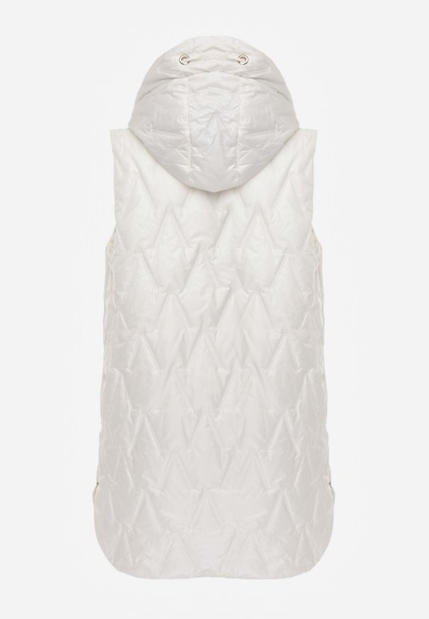 Born2be - Biała Pikowana Kamizelka o Długim Kroju z Nieodpinanym Kapturem w Romby Dephice. Okazja: na co dzień. Typ kołnierza: kaptur. Kolor: biały. Materiał: jeans, materiał. Długość: długie. Styl: casual, elegancki