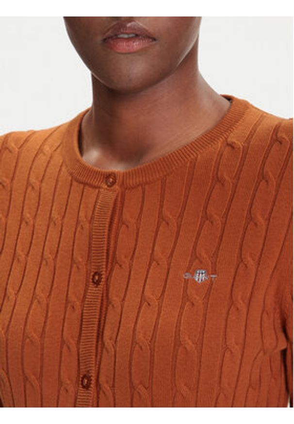 GANT - Gant Kardigan 4800103 Brązowy Slim Fit. Kolor: brązowy. Materiał: bawełna