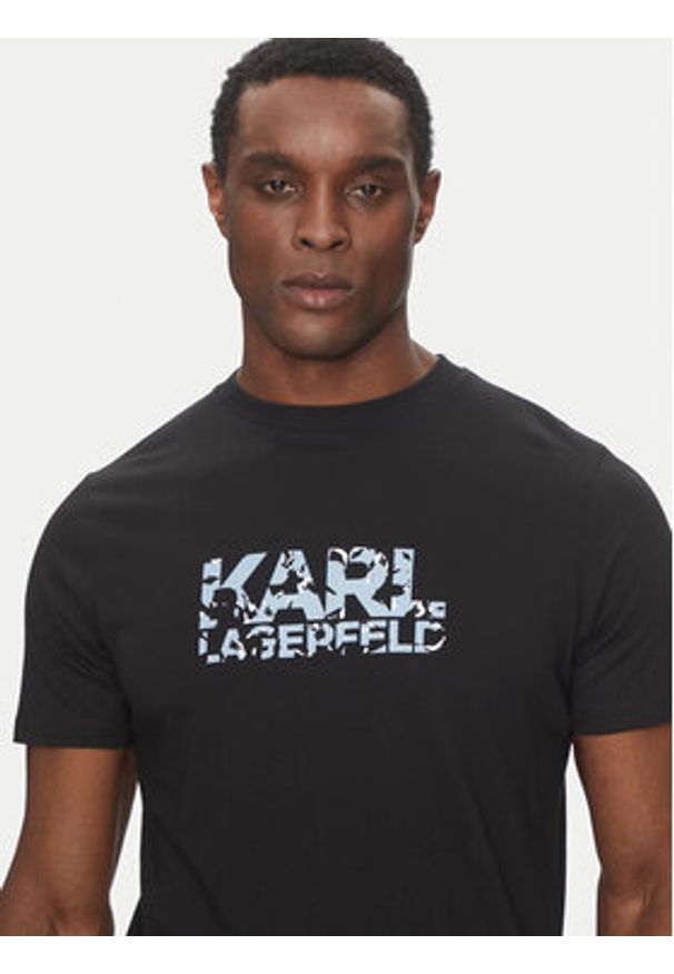 Karl Lagerfeld - KARL LAGERFELD T-Shirt 755042 552224 Czarny Regular Fit. Typ kołnierza: dekolt w karo. Kolor: czarny. Materiał: bawełna