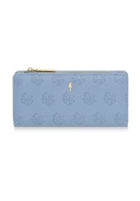 Ochnik - Duży błękitny portfel damski z tłoczeniem. Kolor: niebieski. Materiał: skóra. Wzór: kwiaty #1